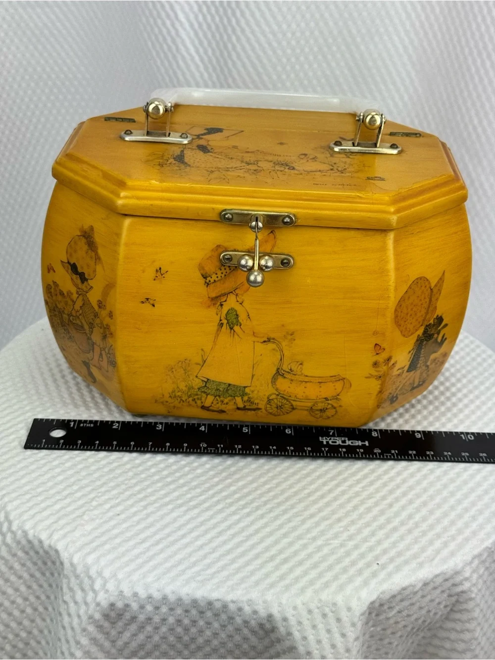 Vintage 70’s Holly Hobbie Decoupage Wooden Purse, box, jewelry,trinkets